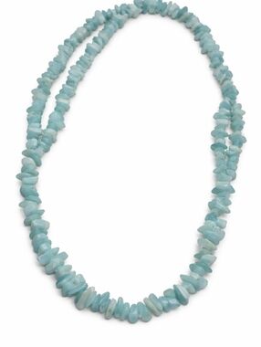 Vintage Amazonite Chip Bead Necklace Light Blue Stone Single Strand 17 Inch
